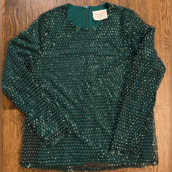 Hyacinth House Gemma Blouse Small – Green Sequin Beaded Top, party, holiday - Picture 2 of 9